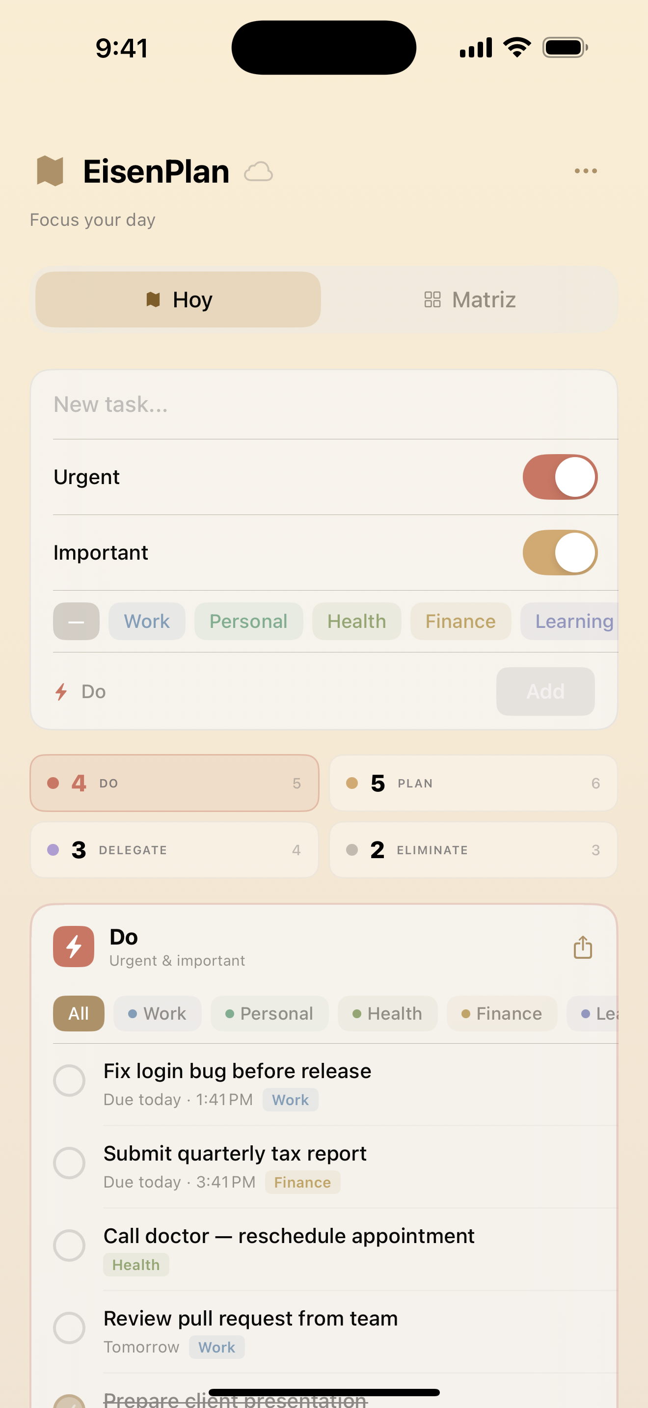 EisenPlan - Today view